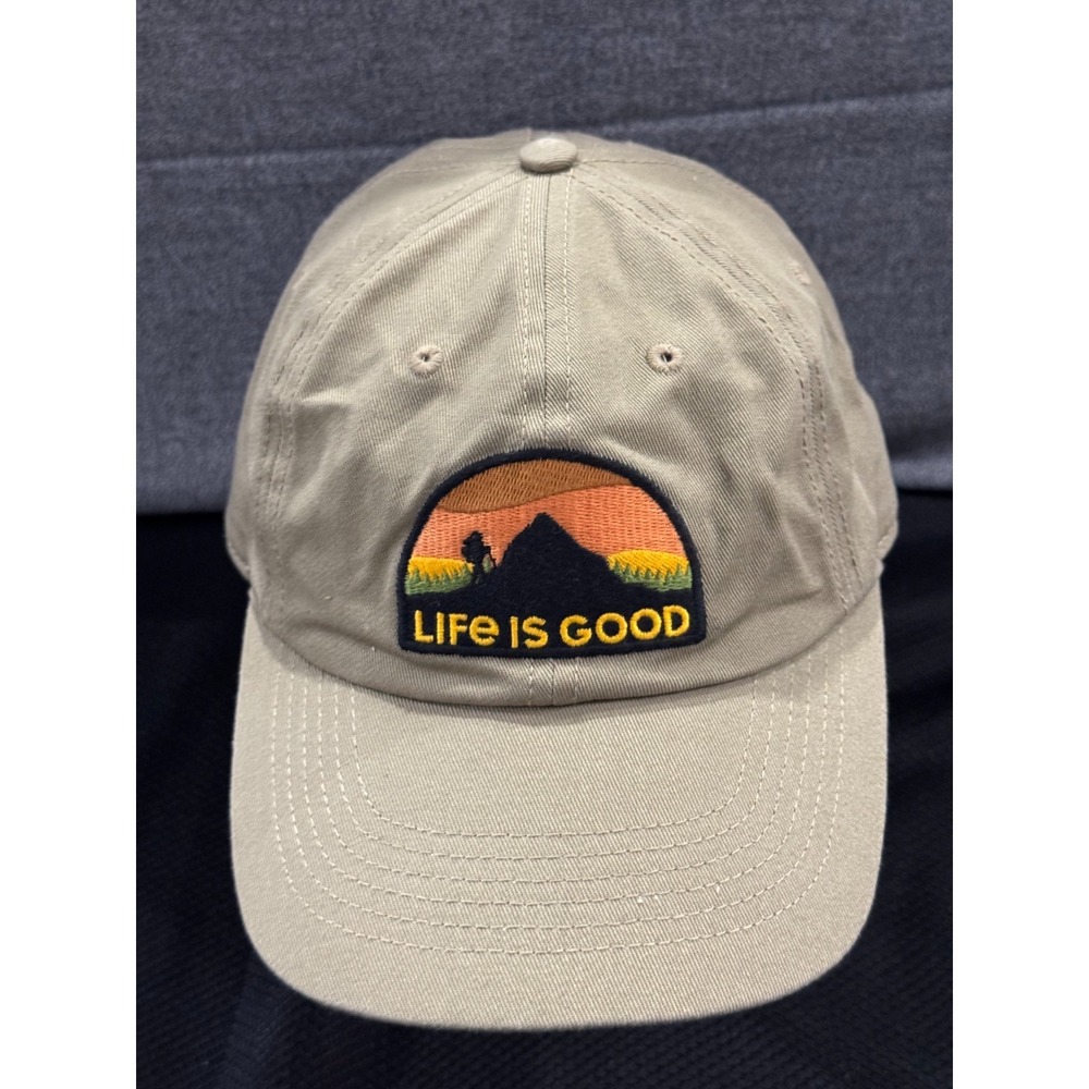 Life is Good Baseball Cap Men's One Size Khaki Cotton Embroidered Logo Chill Hat